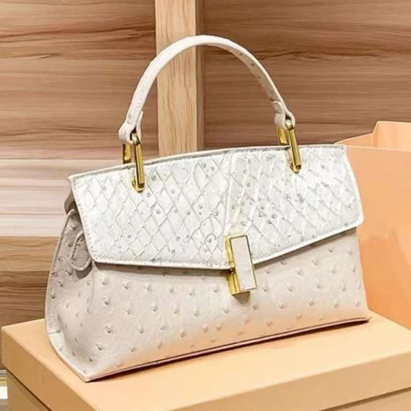 Black Sparkling Pink Ostrich Pattern Women's Handbag Qihuang Handbag, Detachable Cross Shoulder Backpack for Party Daily Use
