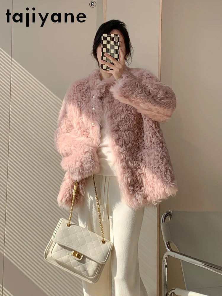 TAJIYANE 100% Natural Tuscany Wool Sheepskin Double Faced Fur Coat Woman Elegant Pink Real Fur Jacket Winter Clothes 2025 шуба