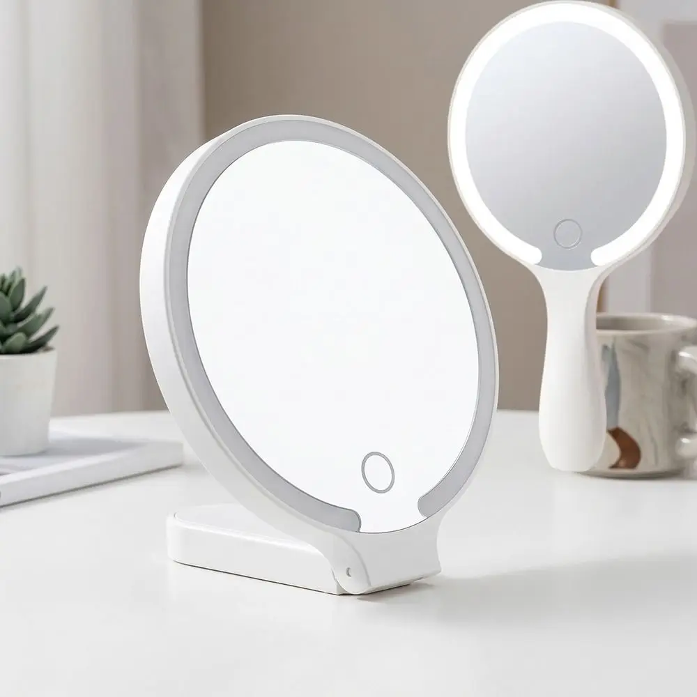 3 Color Dimmable Lights LED Makeup Mirror Touch Screen Adjustable Cosmetic Mirror with Fill Light Round Shape Comfortable Grip