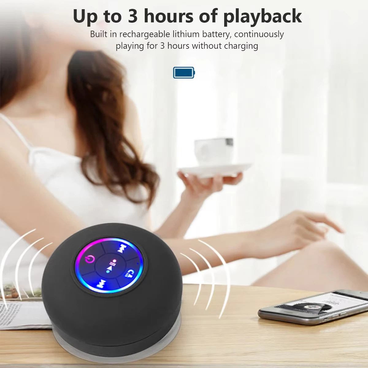 New Mini Portable Bluetooth Audio IPX4 Waterproof Led Lights Bathroom Outdoor Large Suction Cup Can Be Adsorbed Wall Speaker