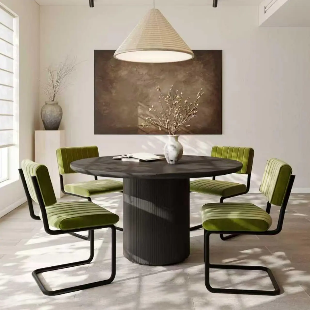 Silla de Comedor de Terciopelo Verde Estilo Mid-Century, sin Brazos, Respaldo en Cantilever, Patas de Metal, para Cocina, Restaurante, Sala de Estar, Color Oliva, Personalizable