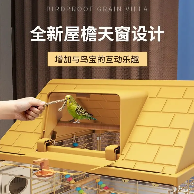 New Splash-Proof Bird Cage Household Large Luxury Transparent Viewing Bird Villa Parrot Rosy Phoenix Tiger Skin Peony Special