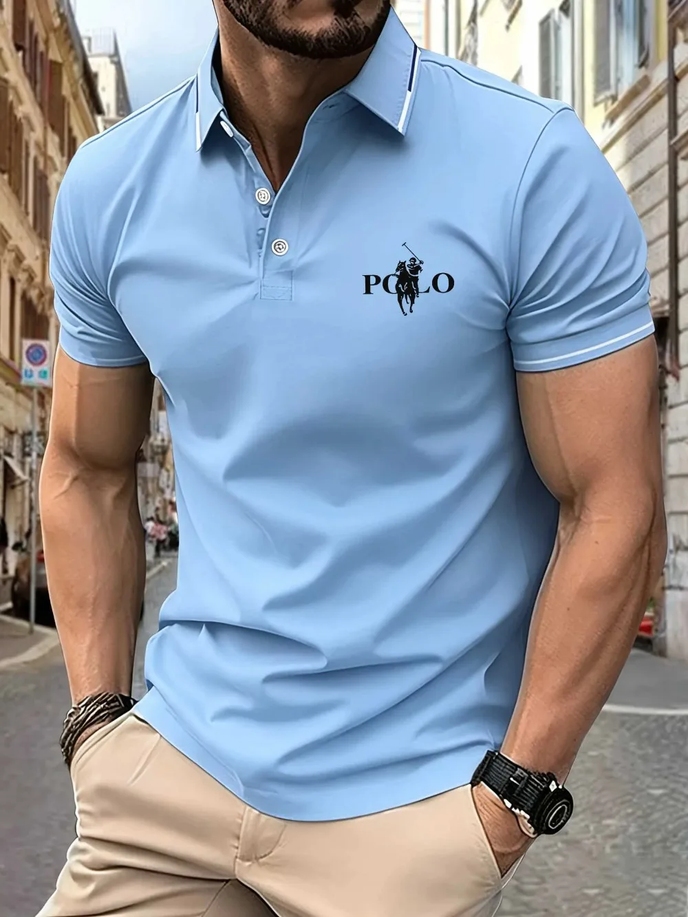 Men's Fitness Casual Sports T-shirt Gym Running Sports Elastic Short-sleeved Polo Shirt Lapel Top
