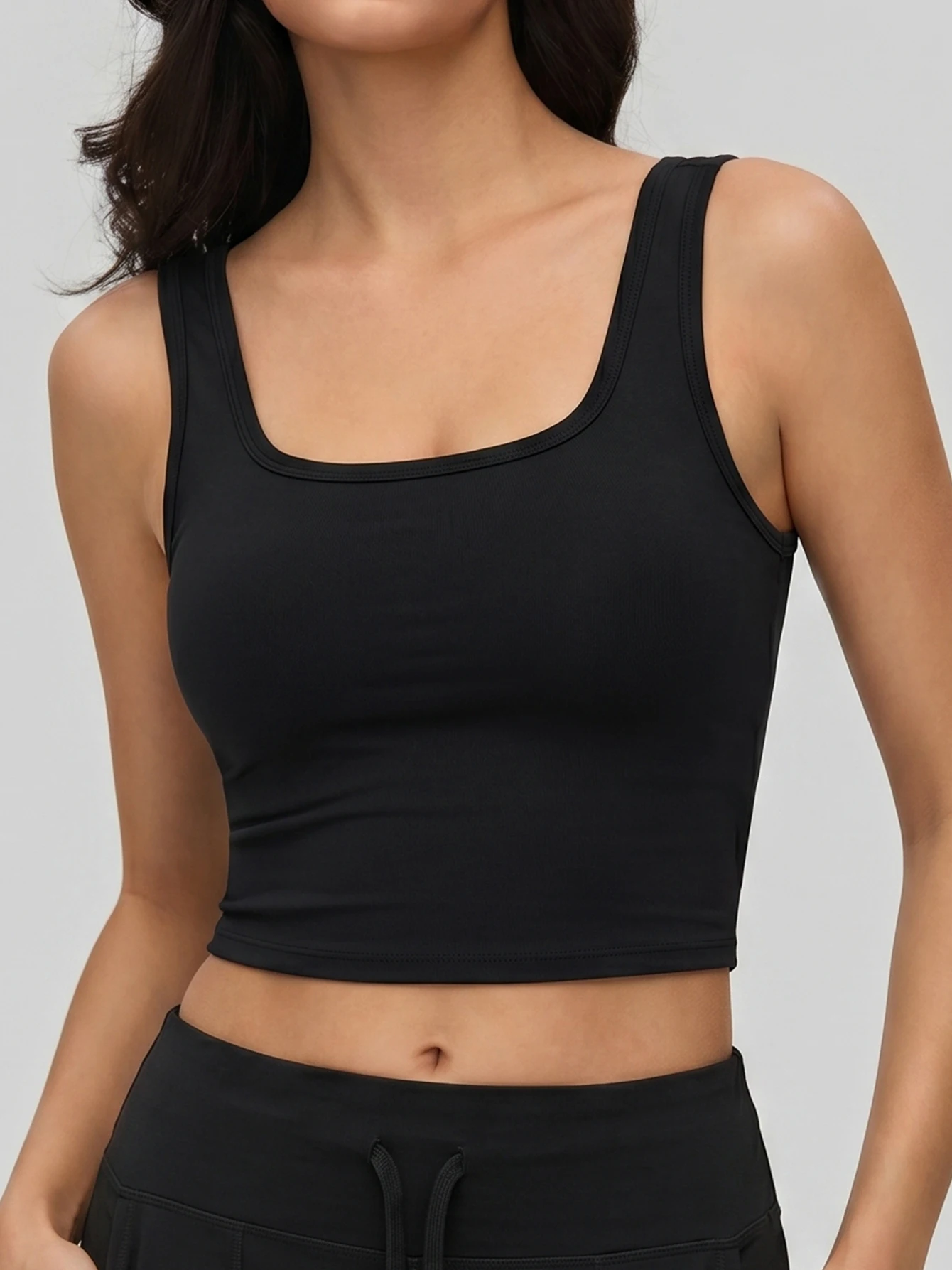 Women Cross Back Yoga Tank Top Built-in Fixed Bra Pads Square U Neck Crop Workout Vest Stretch Quick Dry Sport Bra For Gym Runni
