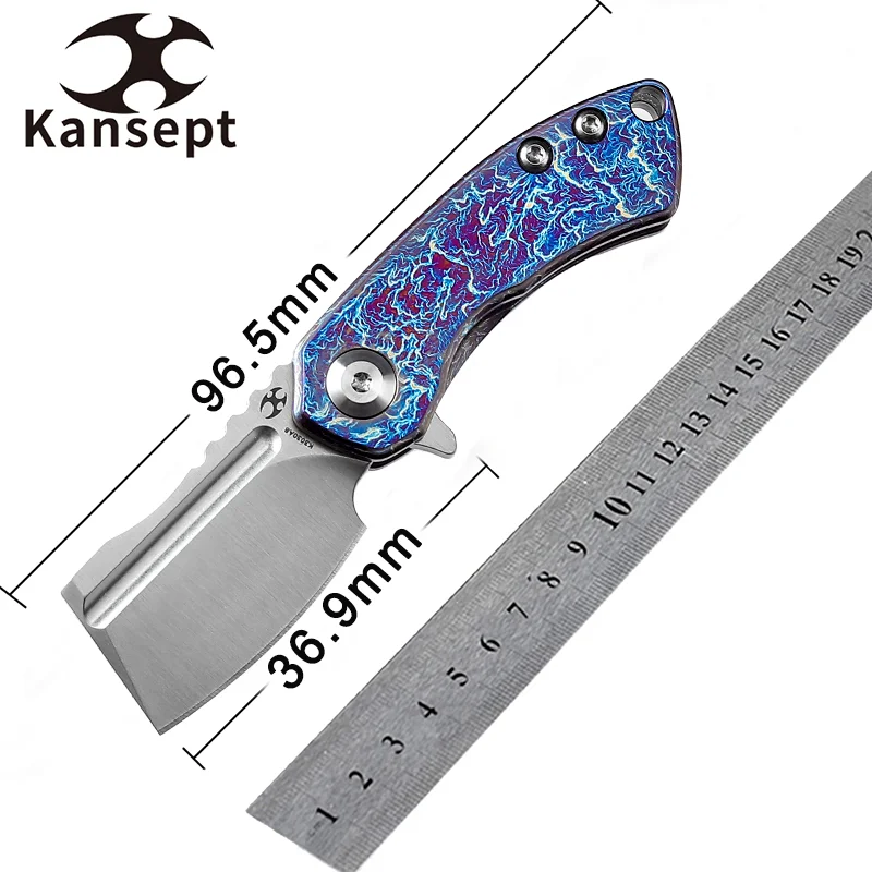 

Kansept Cleaver Mini Korvid Under 3" Folding Knives K3030A8 CPM-S35VN with Lightning Strike Anodized Titanium Handle for EDC