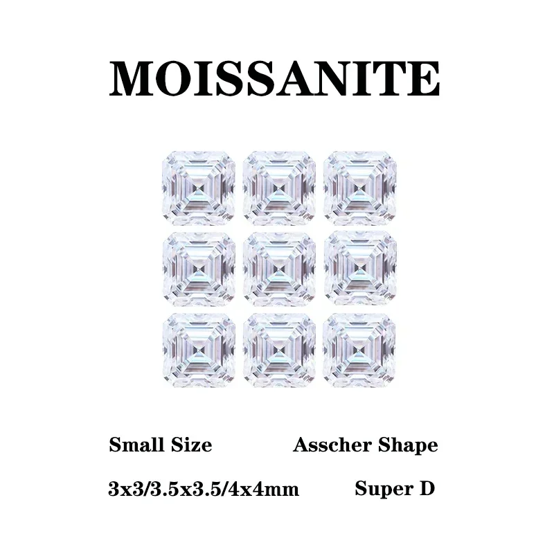 

NWE Moissanite Stone Super White D Color Asscher Cut VVS1 Charms Gemstone DIY Ring Necklace Earrings Materials Shiny Quality