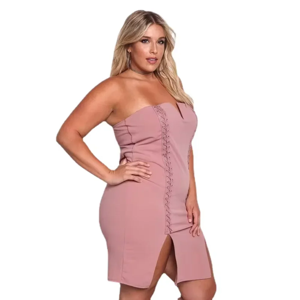 Summer New Arrival Plus Size Women's Dress  Strapless Sexy Slim Fit Slit Dress