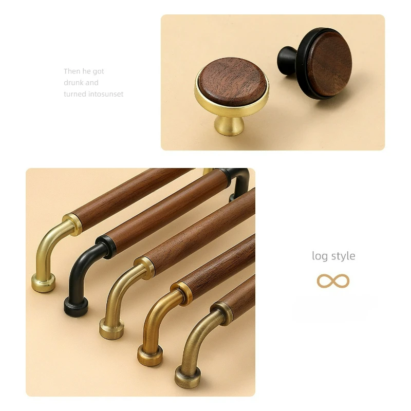 Wooden Drawer Pulls Brass Cabinet Handles Kitchen Cupboard Door Pulls for Wardrobe Furniture Handle Hardware