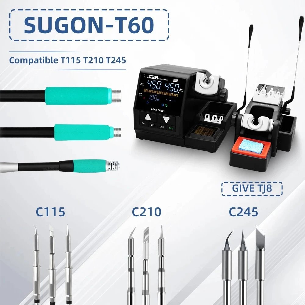 Паяльная станция SUGON T60, совместимая оригинальная паяльная станция с железным наконечником 115/210/245 с двойной ручкой, цифровой дисплей, сварочная паяльная станция