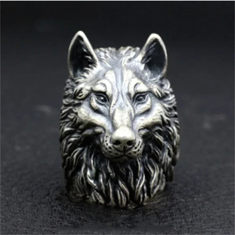 Vintage Nordic Wolf Head Ring Men Stainless Steel Punk Rock Biker Rings Male Viking Amulet Jewelry