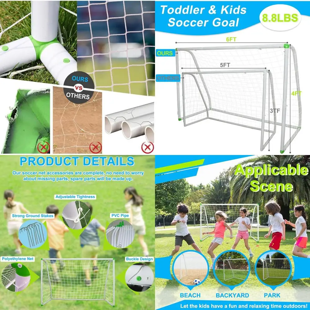 

Portable Kids Soccer Goal Set with High-Strength PVC, Ground Stakes, and Eight-Shaped Clasp for Durable Backyard Play