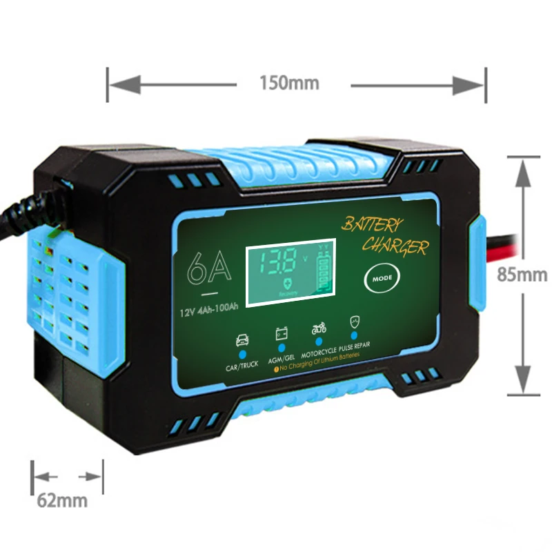 Anchtek-cargador de batería para motocicleta y coche, dispositivo de carga rápida inteligente con pantalla LCD, reparación de pulso, AGM, GEL de