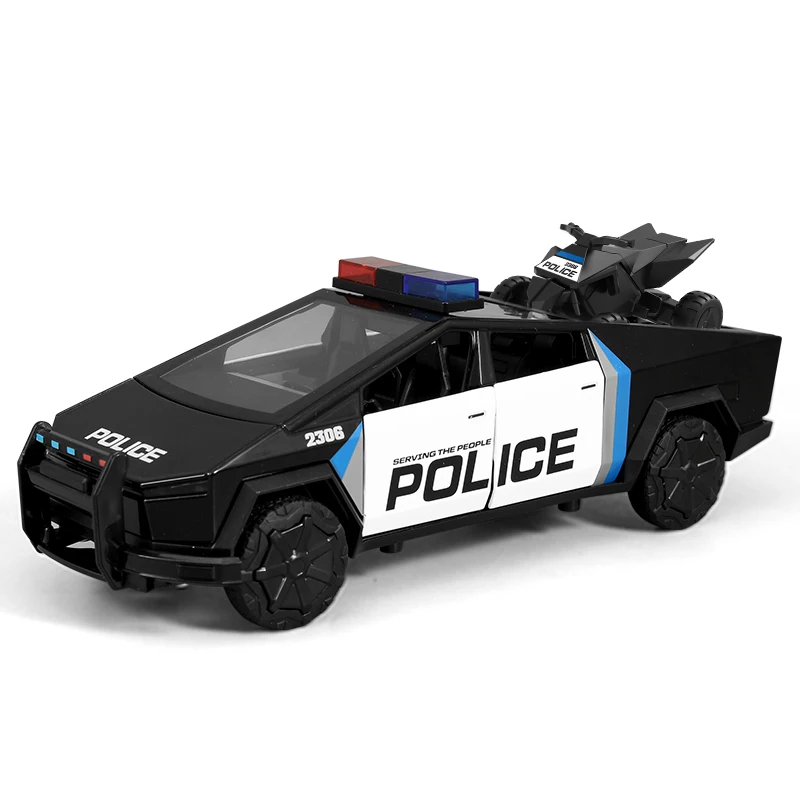 Modèle de voiture en alliage de ramassage de Police simulé 1:28, son et lumière, jouet rétractable, véhicule tout-terrain, Collection pour garçons, ornements, cadeau