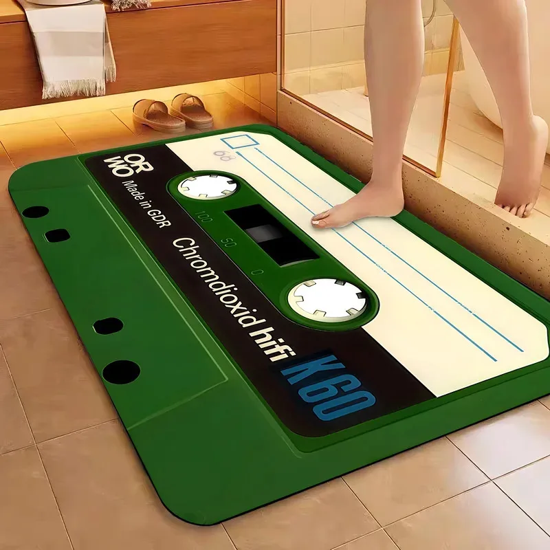 VIKAMA Retro Tape Badezimmerteppich, lustiges Anti-Rutsch-Design, langlebiger, verschleißfester Eingangsteppich für den Badezimmer-Eingangsbereich, trockene Zone