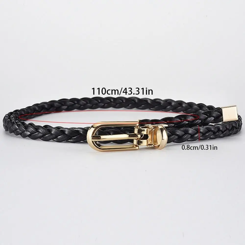 Trendy Metal Buckle Thin Belt Jeans Decor Korean Style Weave Belt Trouser Decoration Dress Decor PU Leather Waistband Daily