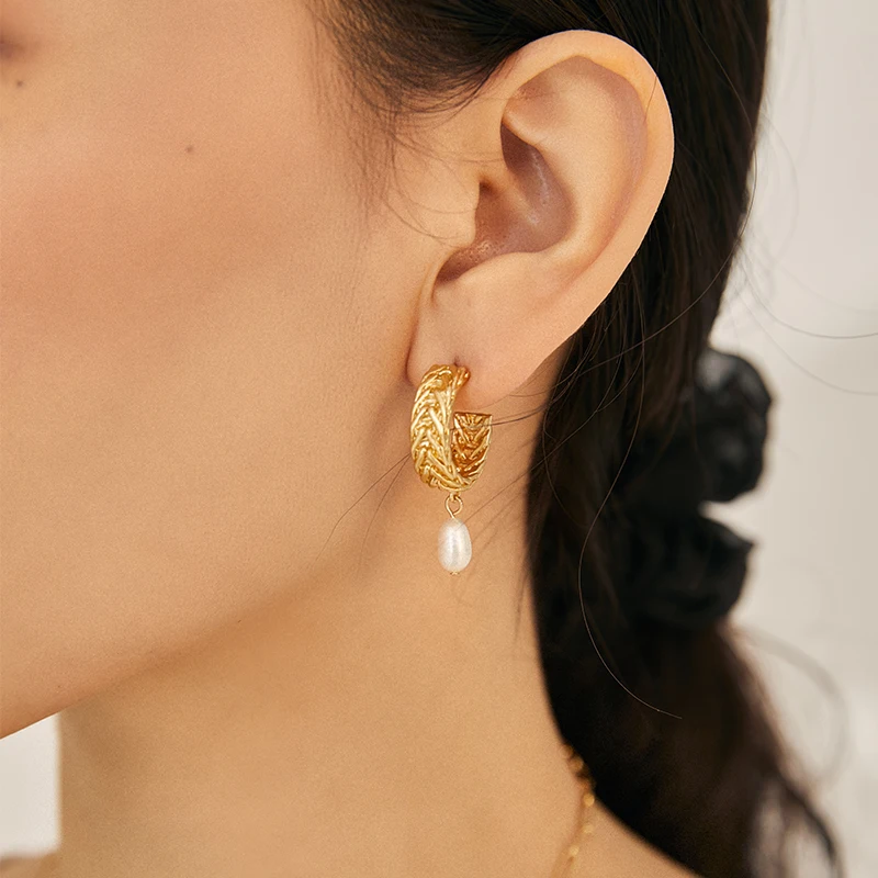

Brass With 18k Gold Real Baroque Pearl Dropping Earrings Women Jewelry Party T Show Gown Runway Rare Korean Japan Trendy