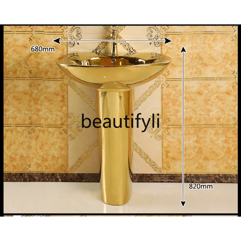 حوض غسيل قائم على الأرض باللون الذهبي على الطراز الأوروبي حوض غسيل من السيراميك #6