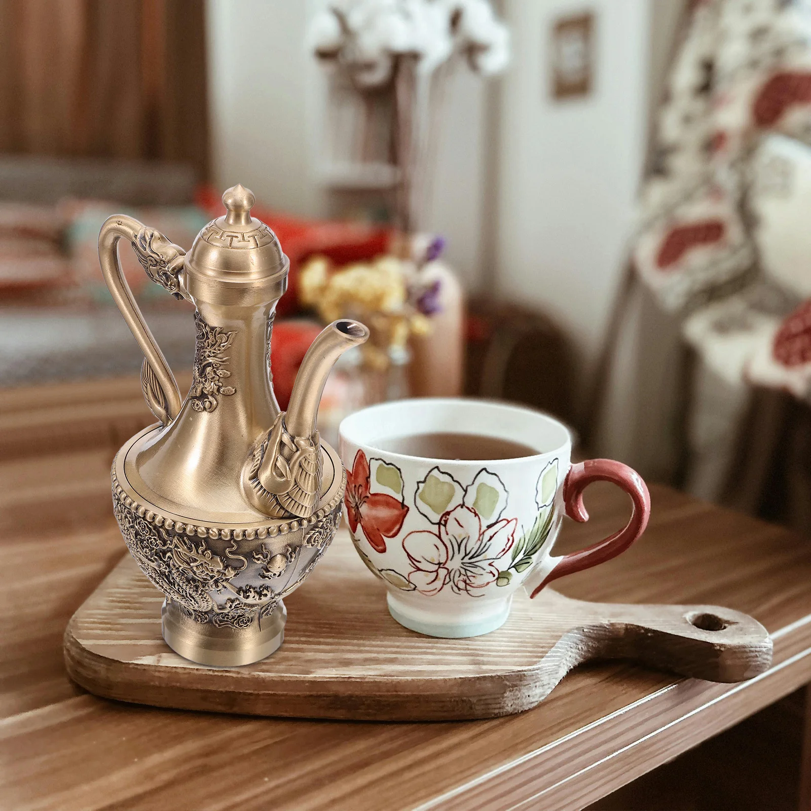 

300 мл Ретро латунный чайник для вина с тиснением дракона, винтажная чайная колба для домашнего декора, турецкий кофейник, свадебный держатель для вина