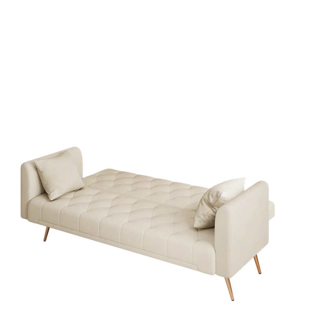 

Beige Velvet Three Seat Sofa Bed with Two Pillows Sofa Luxury Living Room Bedroom Sofa
