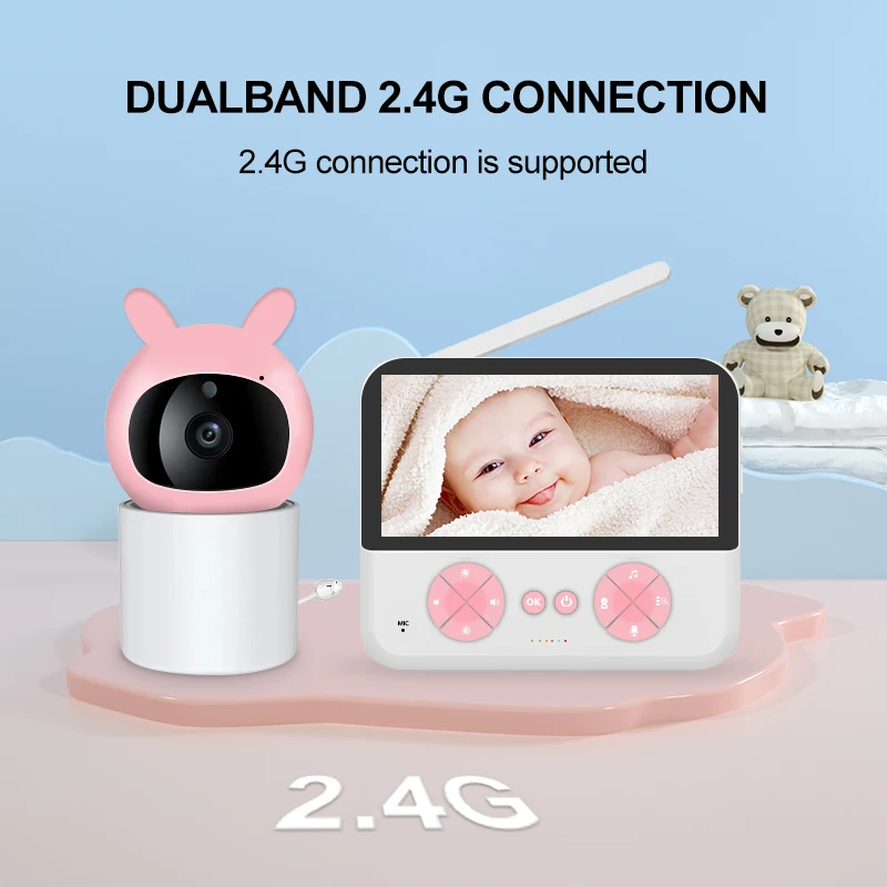 Display HD da 5 pollici Connettività wireless 2.4G Orologio dal vivo Telecamera per bambini Rilevamento della temperatura Avviso volume Videocitofono 3000mAh