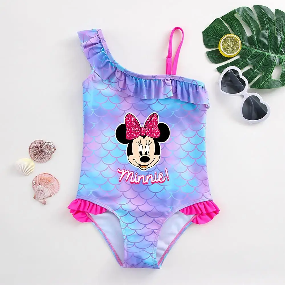 Mickey Minnie Mouse Baby Girl Mermaid Fish Scale Swimsuit One-Piece Swimwear Toddler Bathing Suit Beach Outfit