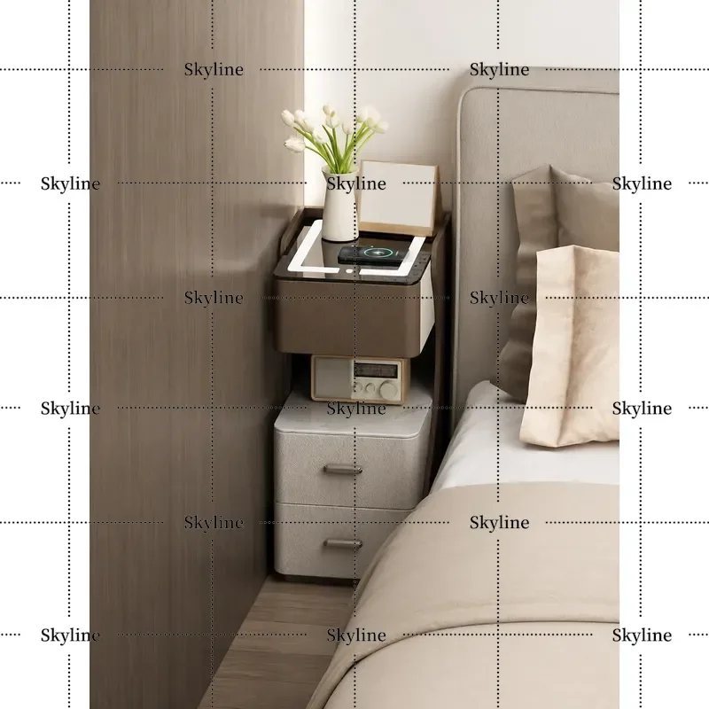 Smart Rechargeable Bedside Table, Light Luxury Modern Design 30-40cm Wide for Small Bedroom