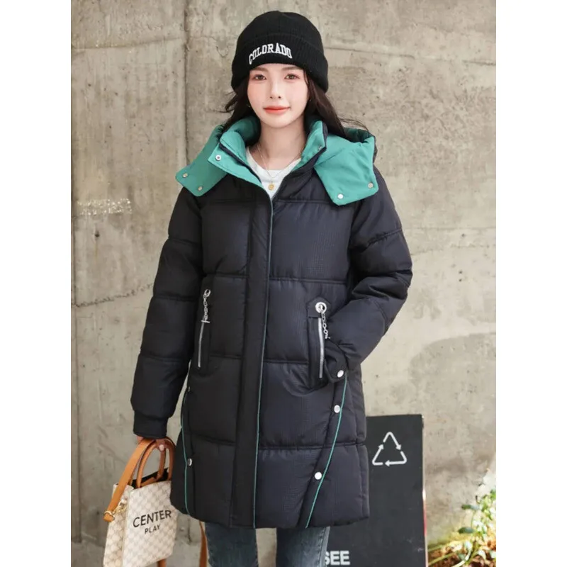 Winter oversized dames dons katoen losse pasvorm halflange broodjas ritssluiting lang pure kleur