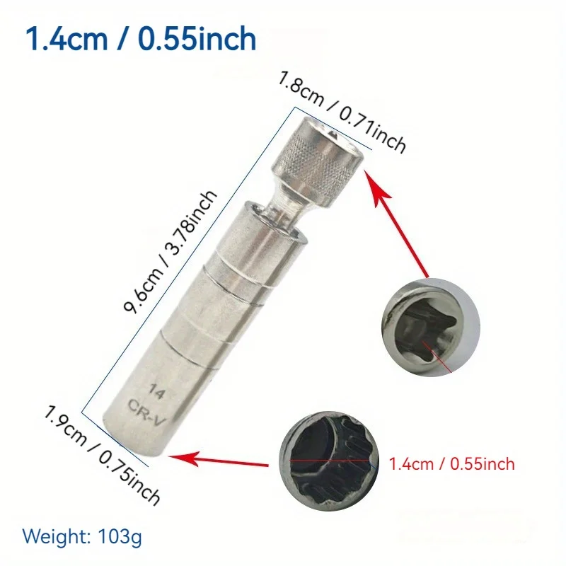Rotating Extension Spark Plug Socket 14mm 16mm Thin Wall Magnetic Automotive Repair Tool for Compact Engine Spaces