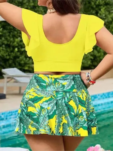 Imagen 2 del producto Bikini de talla grande de cintura alta para Mujer, traje de baño de talla grande con realce, conjuntos de Bikini con Control de barriga de talla grande para verano 2026