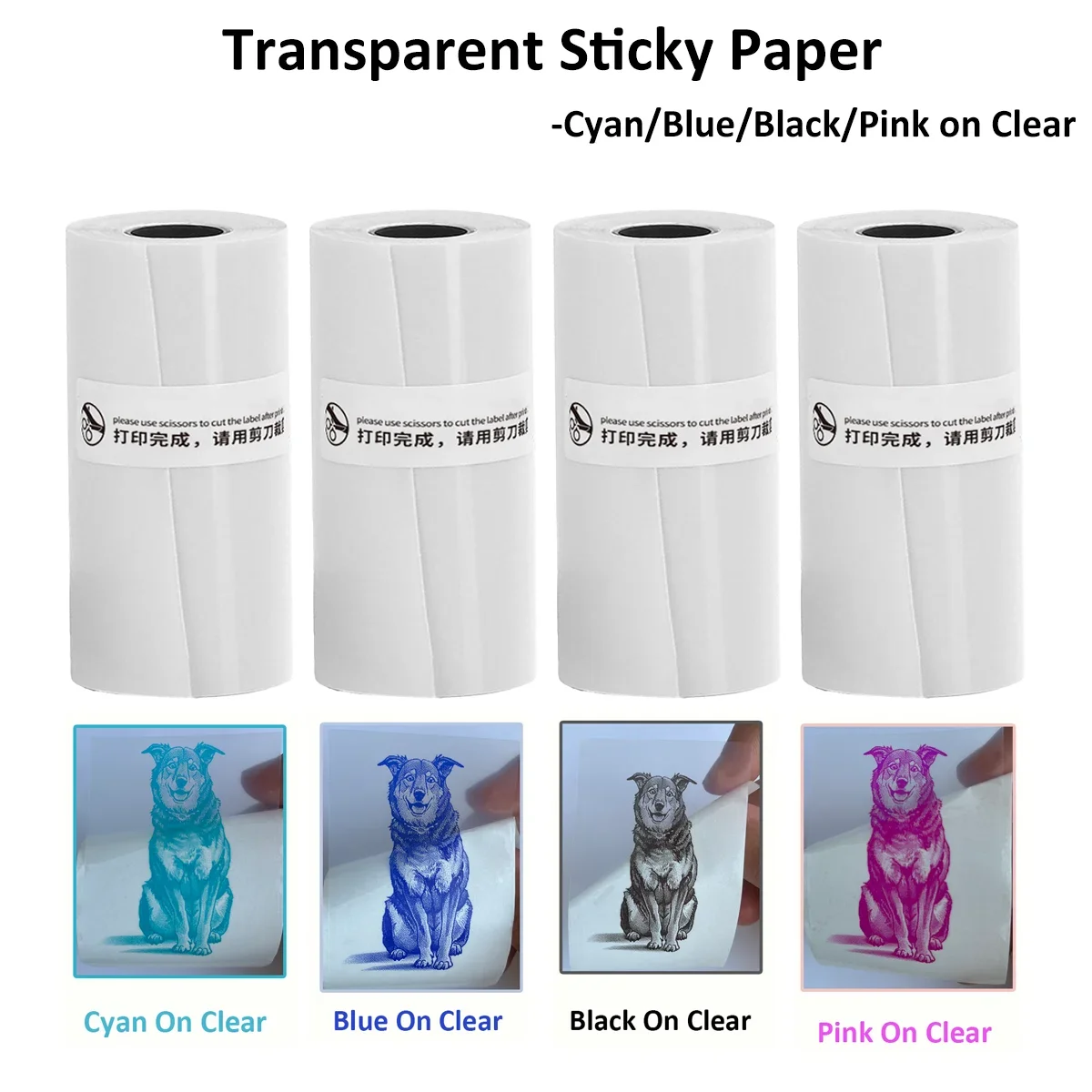 Transparent Sticky Papers Cyan/Blue/Black/Pink On Clear Adhesive Photos Paper Compatible With T02/M02 For Journal Notes Memos