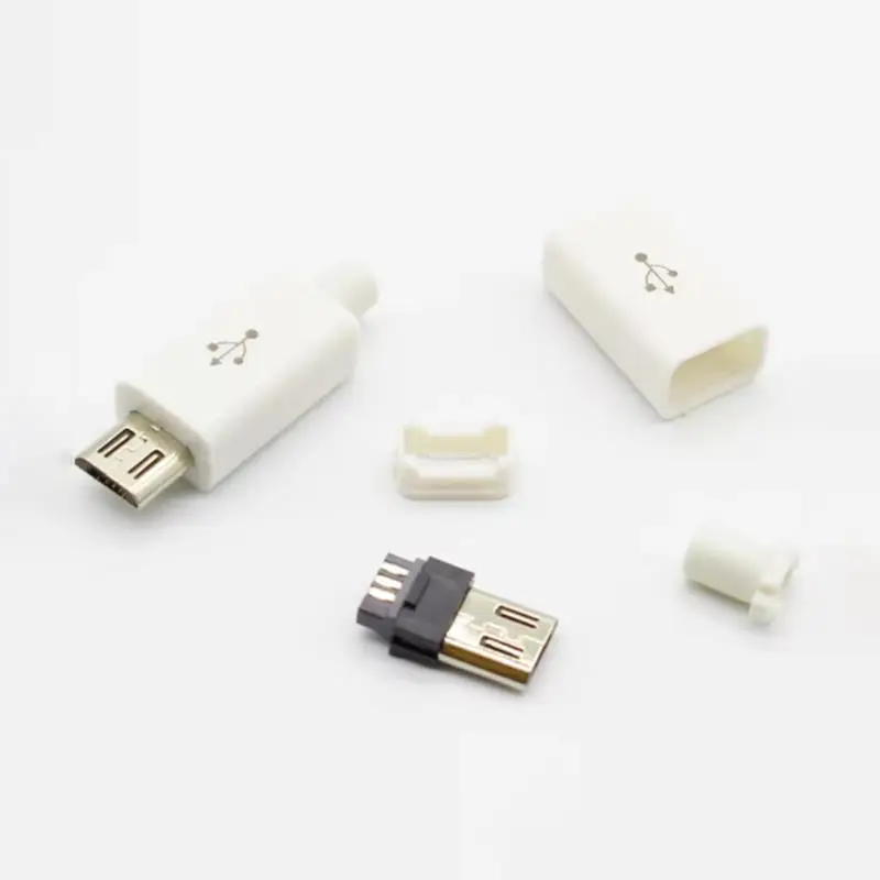 مايكرو مايك أندرويد التوصيل الذكور 4 دبوس قذيفة سوداء قذيفة بيضاء USB2.0 الذكور 4 قطعة مجموعة مع لوحة دارات مطبوعة لحام سلك موصل A6