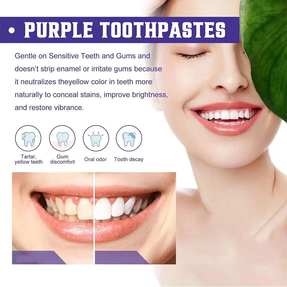 Gingiva Proteção Roxo Creme dental Ortopédico, Remoção De Dentes, Manchas De Fumaça Profunda, Limpa a Cavidade Oral, Ilumina, V34