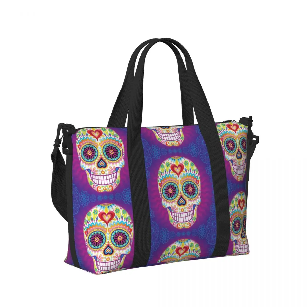 

Sugar Skull Beach Travel Bag Large Capacity Tote Bags for Gym Sport Women Shopping Duffle Shoulder Bag