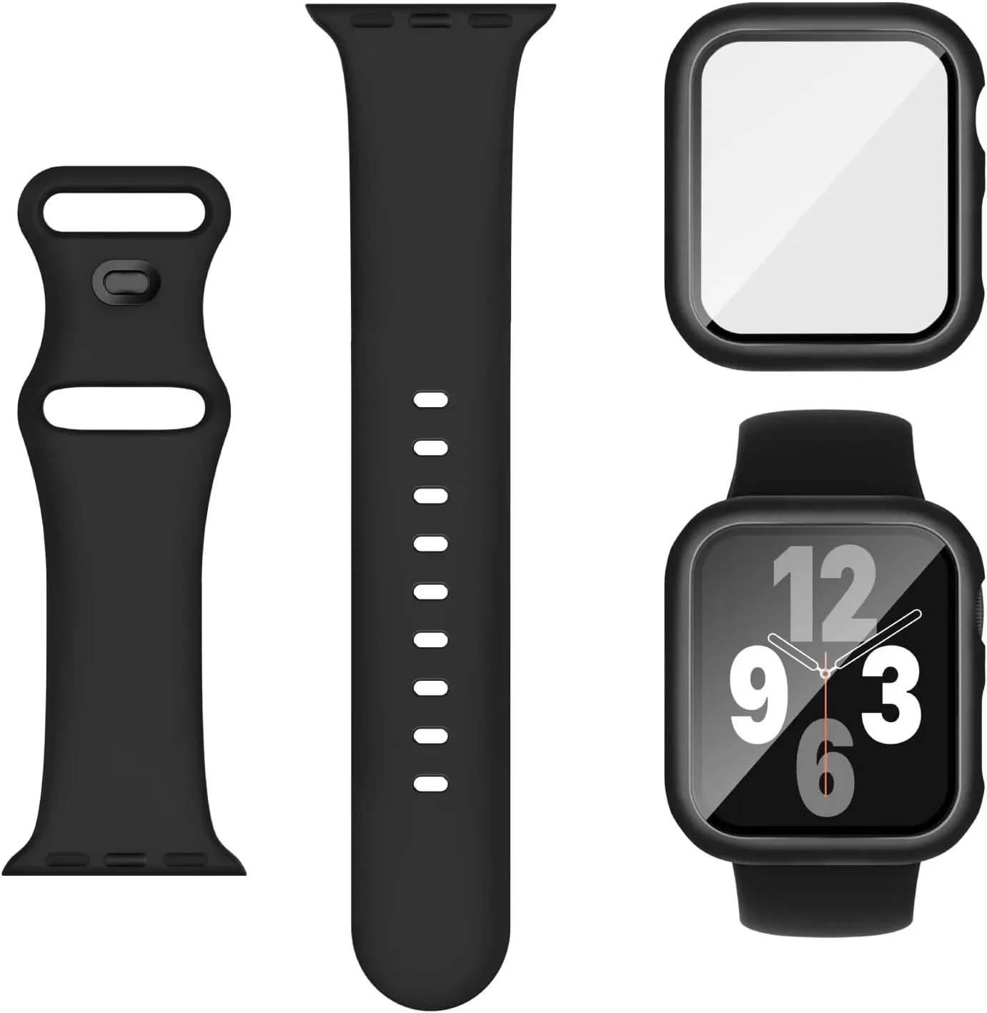 Armband + Hülle für Apple Watch Band 40 mm 41 mm 44 mm 45 mm 38 mm 42 mm Displayschutzfolie Silikon Sportarmband für iWatch Serie 9 8 7 6
