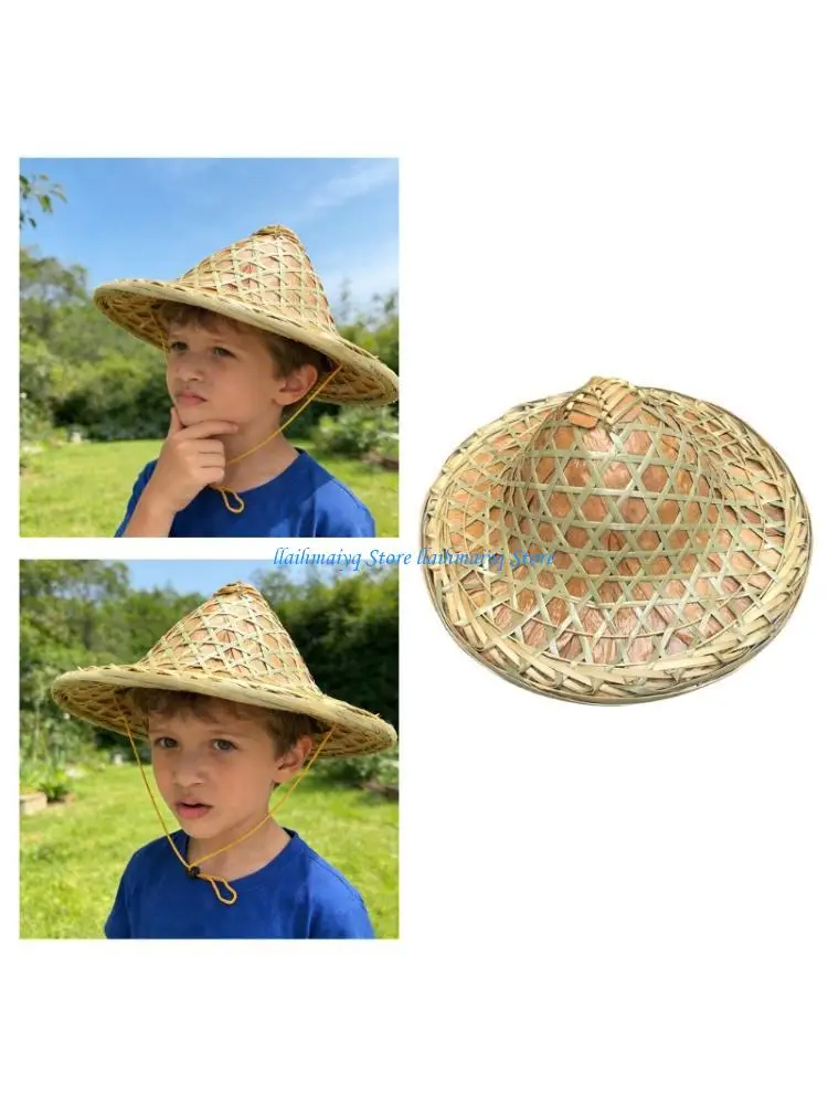 

573B Light weight Portable Kids Hat For Travel Beach Bamboo Rattan Fisherman Hat