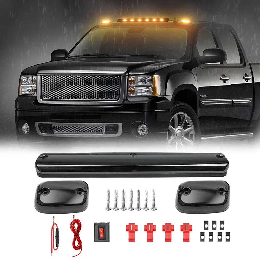 

3 шт. Янтарные светодиодные габаритные огни на крыше кабины, дымчатые линзы для Chevy 2007-2013 Silverado/GMC Sierra