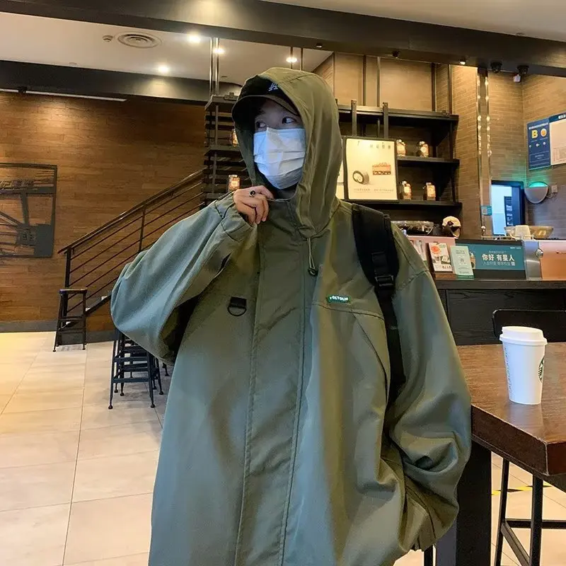 

Осенние куртки мужские шикарные мешковатые японские стильные уличные мужские пальто с капюшоном универсальные уличные ветрозащитные с длинным рукавом для колледжа