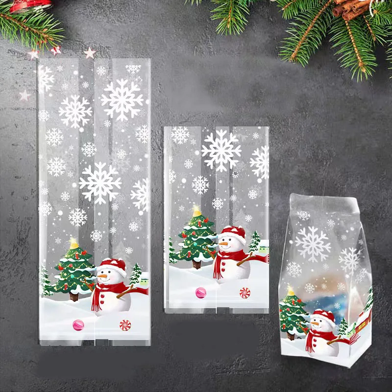 25/50pcs Snowman Cookie Candy Bags Plastic Baking Gift Packaging Bag Santa Xmas Tree Decorations 2024 New Year Party Supplies