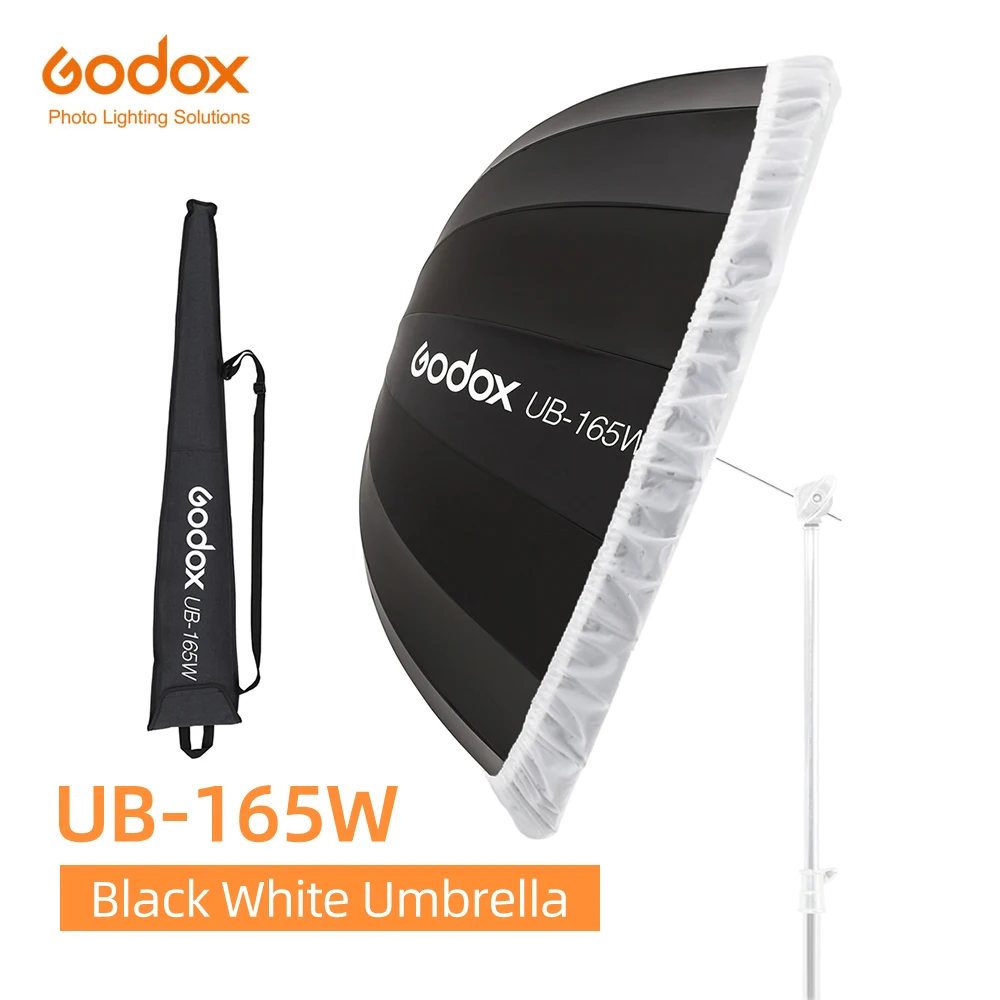 Godox UB-165W 65 Zoll 165cm Parabolischer Schwarz-Weißer Reflektierender Regenschirm Studio-Lichtschirm mit Schwarz-Silberner Diffusor-Abdeckung