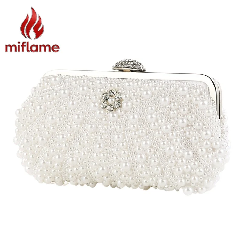 

Women's Rhinestone Pearl Evening Clutch bag Top Handle Large Capacity Sparkly Purse for Wedding Party Prom Banquet