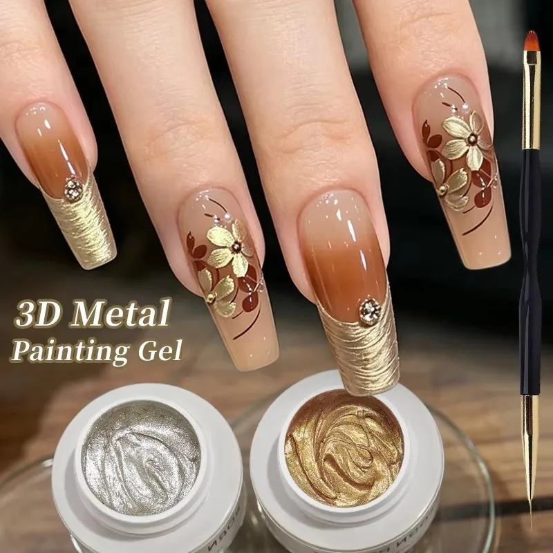 BORN PRETTY 5ml Gold Silber 3D Metall Nagelgel-Lack, Schnitzgel mit Gips-Textur, Geprägtes Nagelgel für DIY Maniküre-Kunst