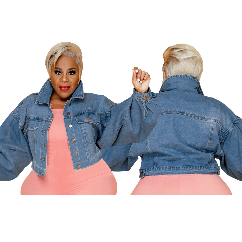 New design wholesale ladies plus S-5XL plus size blue jacket denim jacket