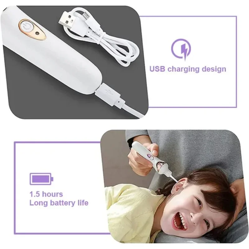 Electric Luminous Ear Pick Rechargeable Electric Ear Suction Device Painless Ear Cleaner Ear Wax Removal with Light Ear Care