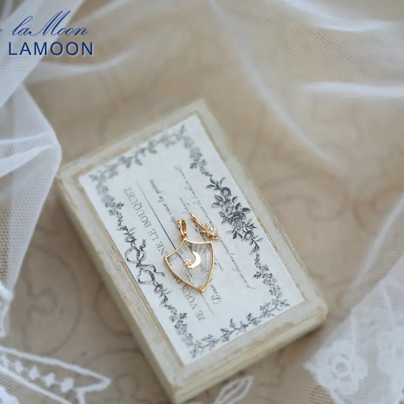 LAMOON Natural Crystal Necklace Fine Women Moon Star Heart Pendant 925 Sterling Silver Gold Plated Fine Jewelry Vintage Bijou