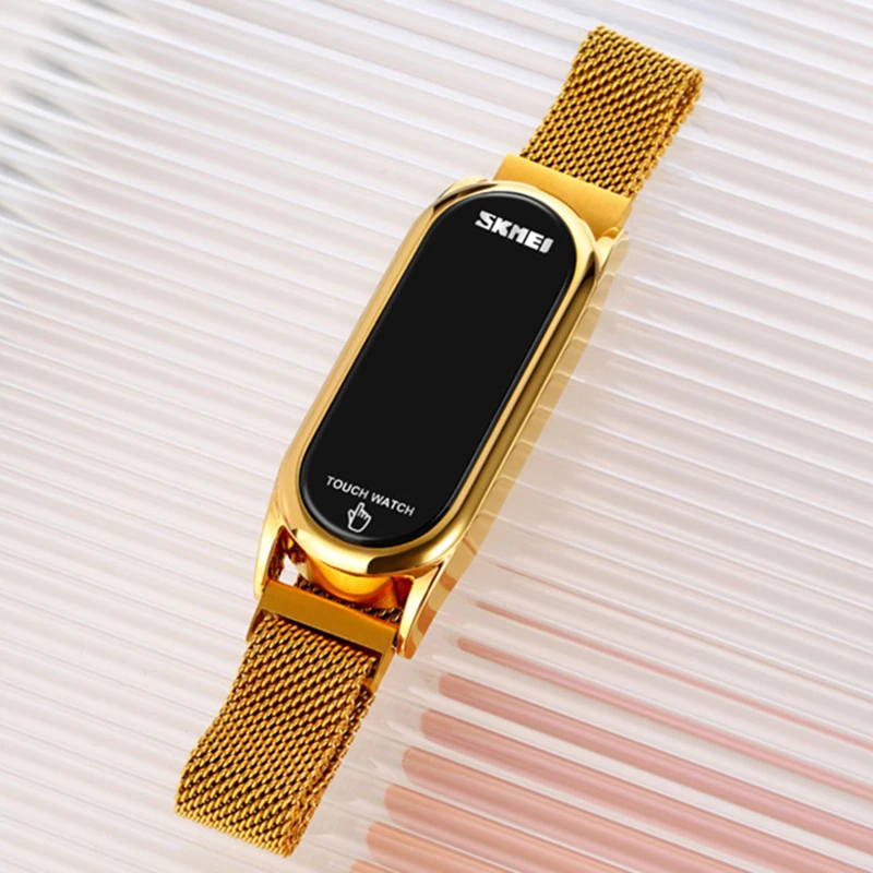 SKMEI นาฬิกาข้อมือสำหรับผู้หญิง, Jam Tangan Digital แฟชั่นสุดหรูสำหรับกันน้ำสำหรับผู้หญิงหน้าจอสัมผัส LED
