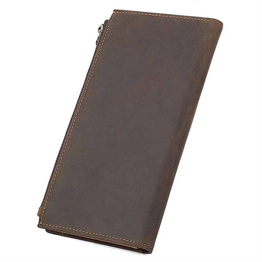 Retro Men's Long Wallet Cow Leather Wallet RFID Blocking Wallet Billfold Clutch Wallet Credit Card Wallet