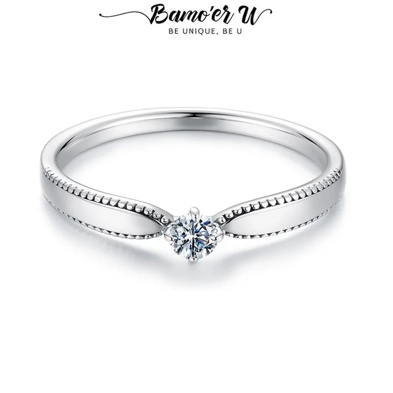 

Bamoer U Moissanite Ring 925 Sterling Silver Unique Tooth Shaped Design Certified Rings Women Fine Jewelry VVS1 D Color