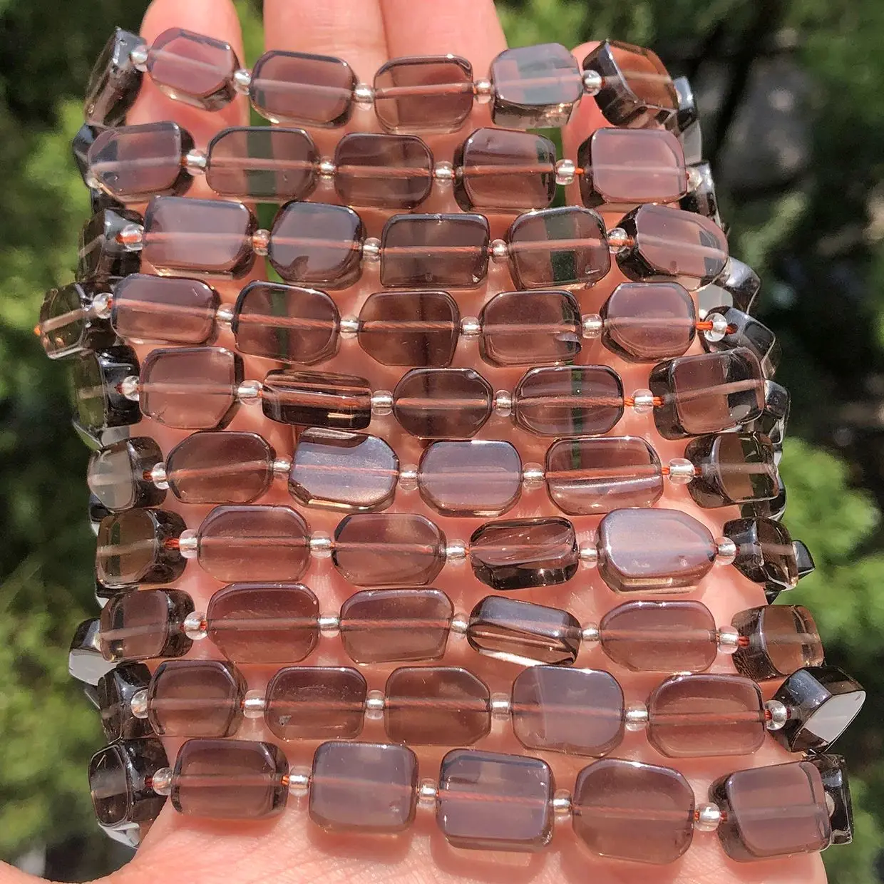 Natural Smoky Quartz Beads Flat Rectangle Crystal 8.5x12mm Spacer Loose Stones Beads for Jewelry Making DIY Bracelet Accessories