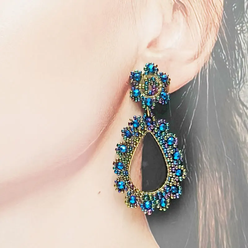 Beaded earrings Water drop Originality Dazzling Graph Crystal Hollow out Hand knitting Bohemia Alloy Simple Rice bead earrings