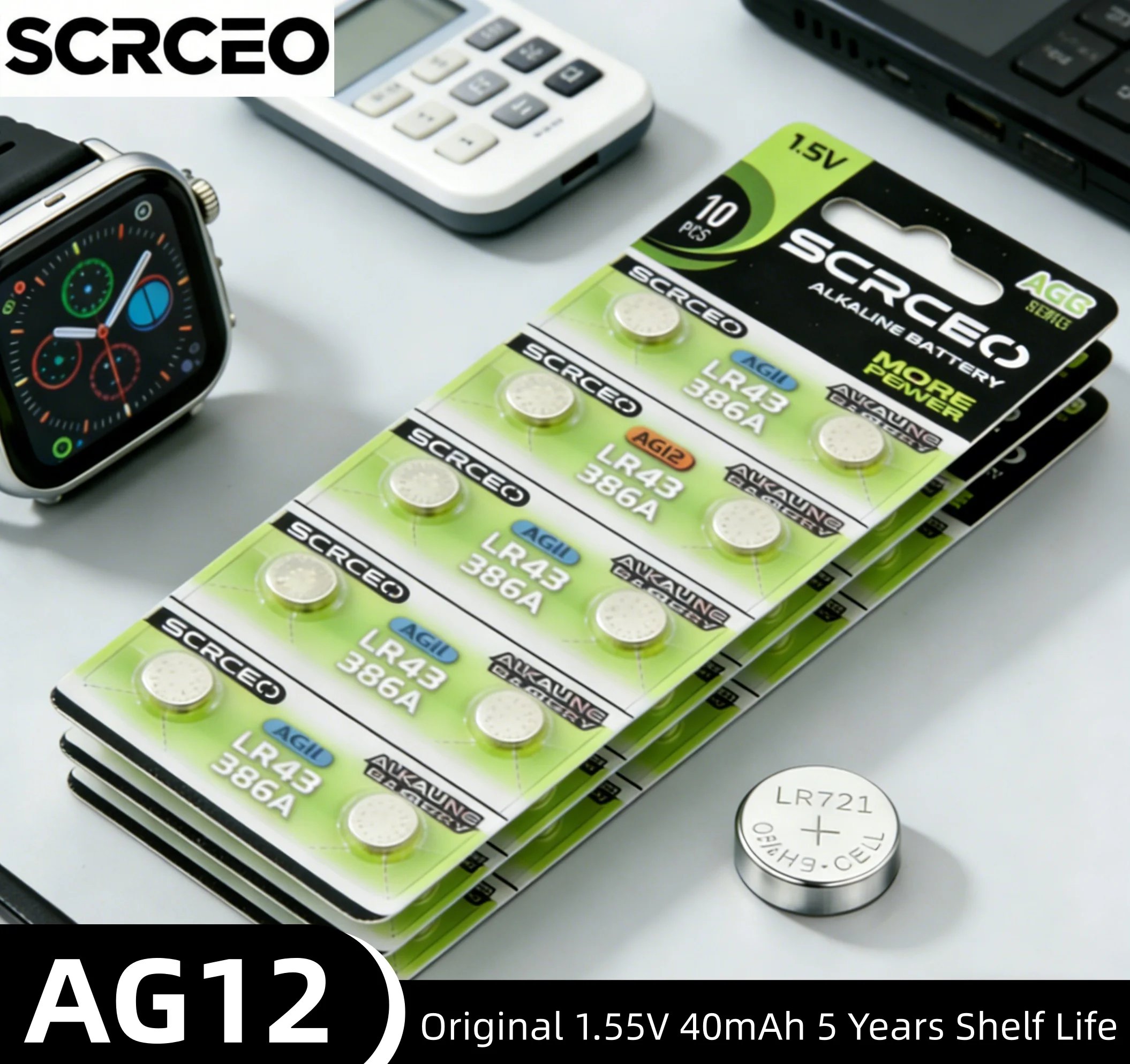 

2-50PCS LR43 AG12 1.5V Button Battery, Also SR43/386A, Lithium Manganese Dioxide for Calculators, Watches